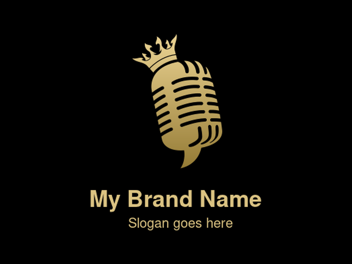 Golden Microphone with Crown Logo - Royal Voice and Elite Entertainment Media Symbol